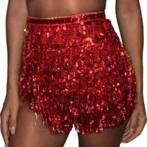 Red Sequin Dancer Tie Around Salsa Dancing Skirt